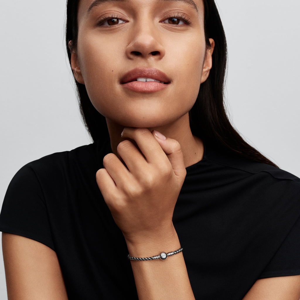 Pandora Bracelet Featuring Black Cord Box Chain