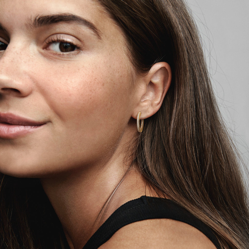 Pandora Earrings Featuring Signature Logo & Pavé Hoop