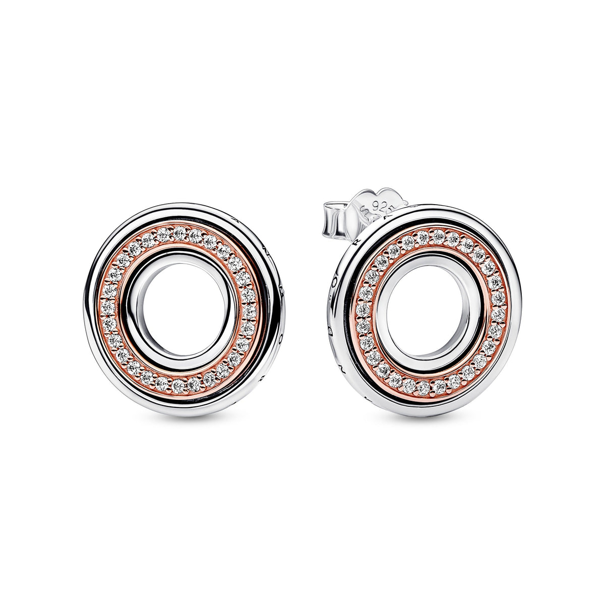 Pandora Signature Two tone Logo & Pavé Stud Earrings