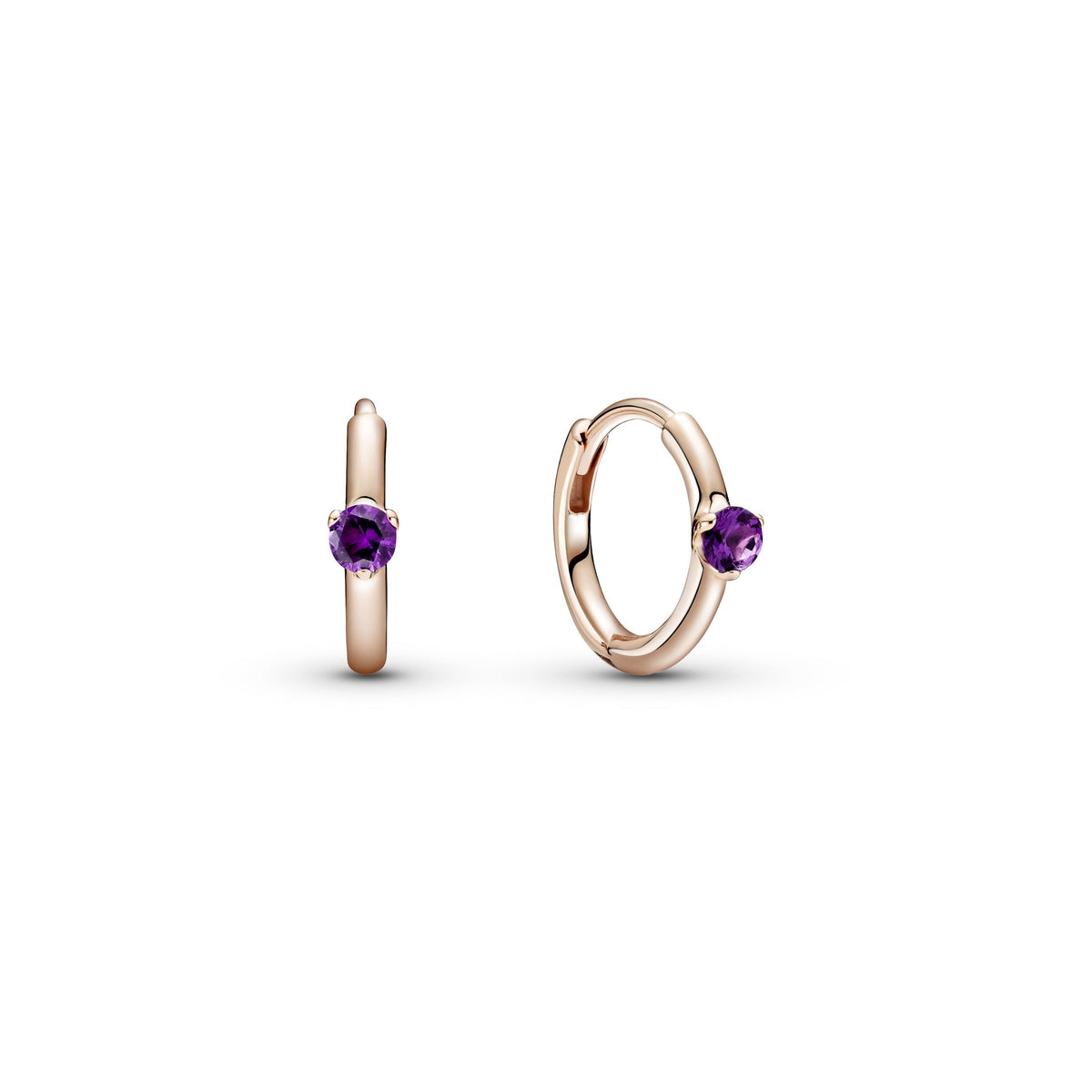 Purple Solitaire Huggie Hoop Earrings
