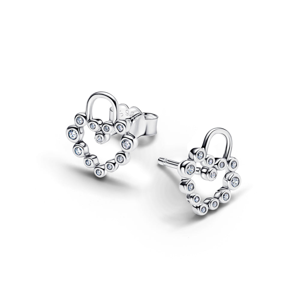 Pandora Earrings Featuring Sparkling Heart Padlock Stud