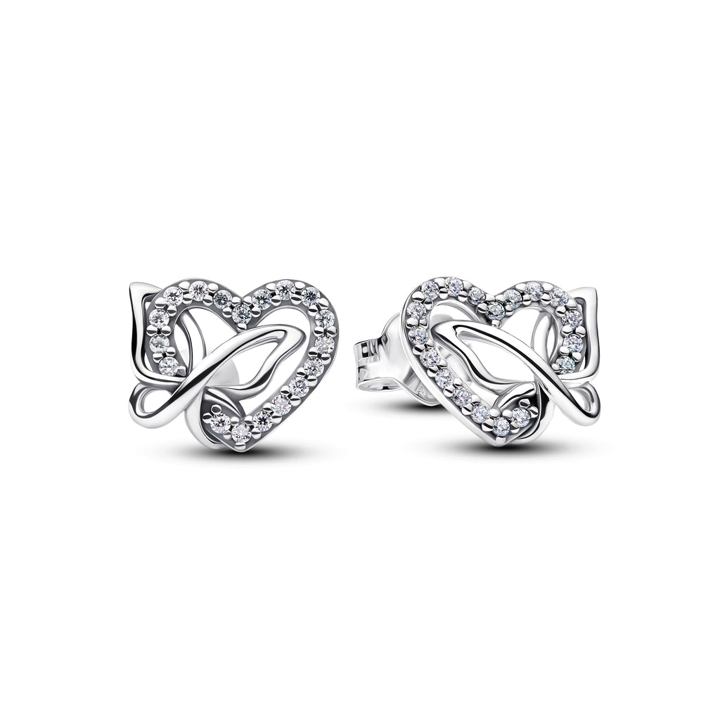 Pandora Earrings Featuring Entwined Heart & Butterfly Stud