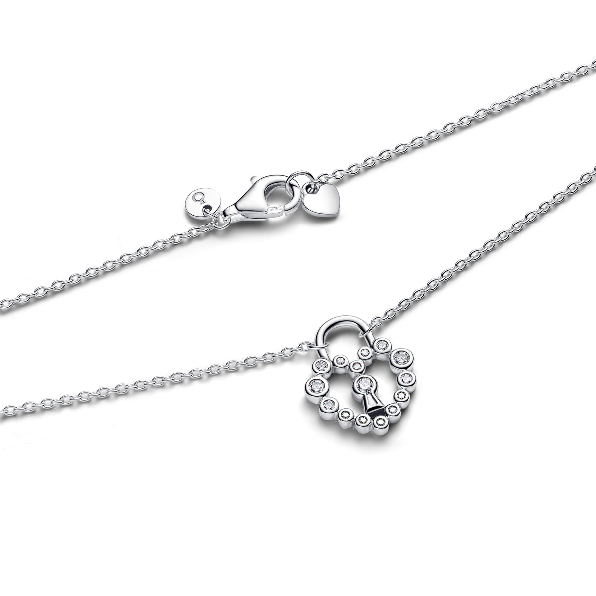 Pandora Necklace Featuring Sparkling Heart Padlock
