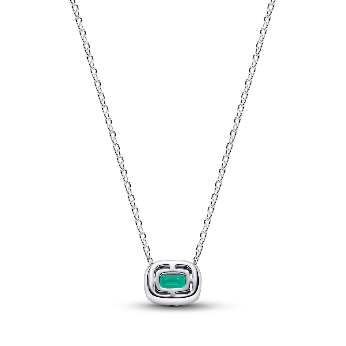 Pandora Necklace Featuring Rectangular Sparkling Green Halo