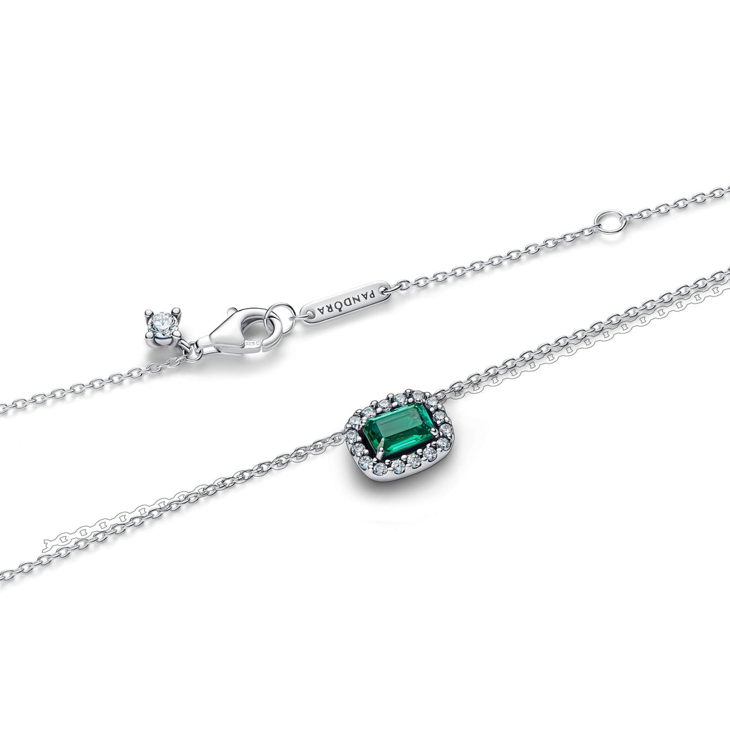 Pandora Necklace Featuring Rectangular Sparkling Green Halo