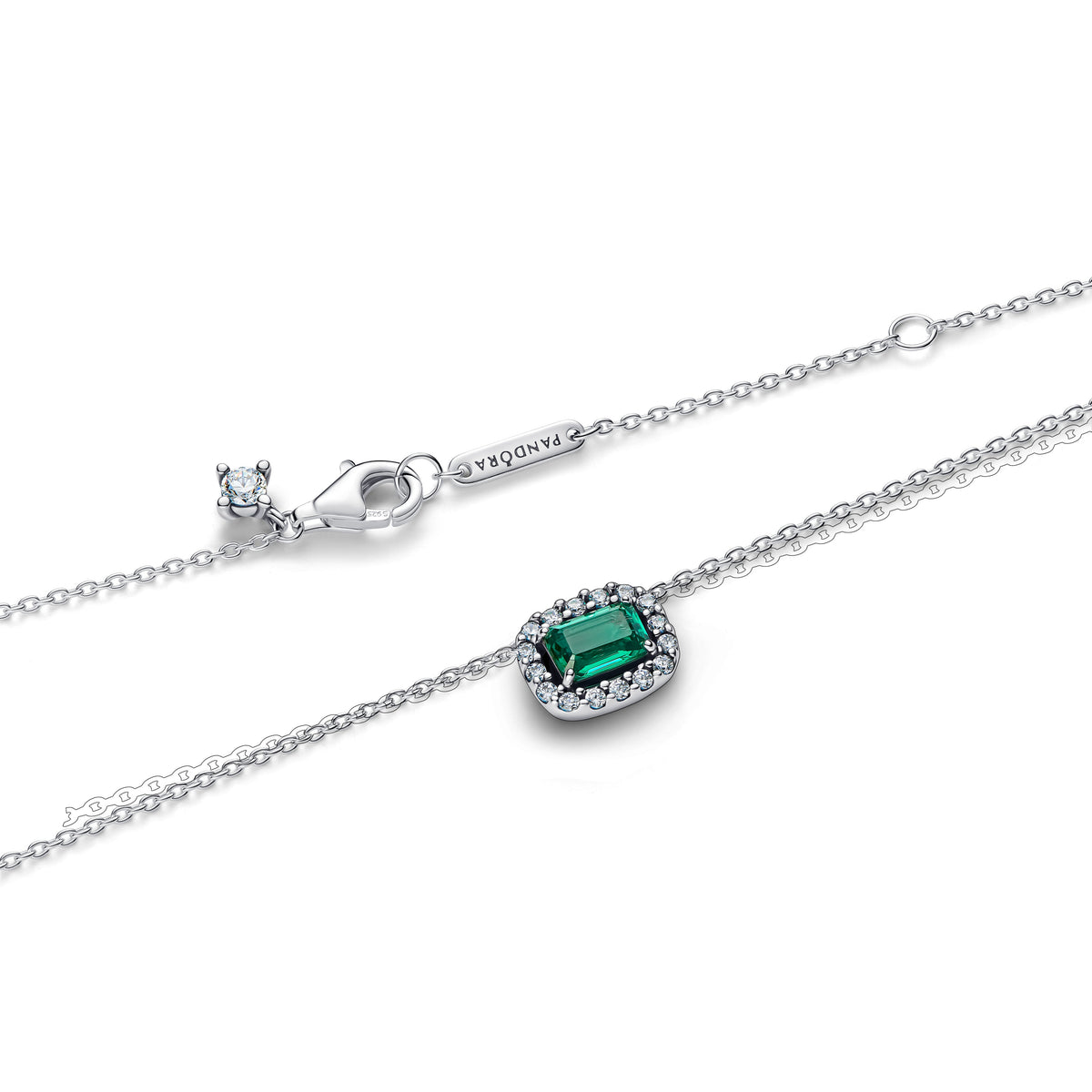 Pandora Necklace Featuring Rectangular Sparkling Green Halo