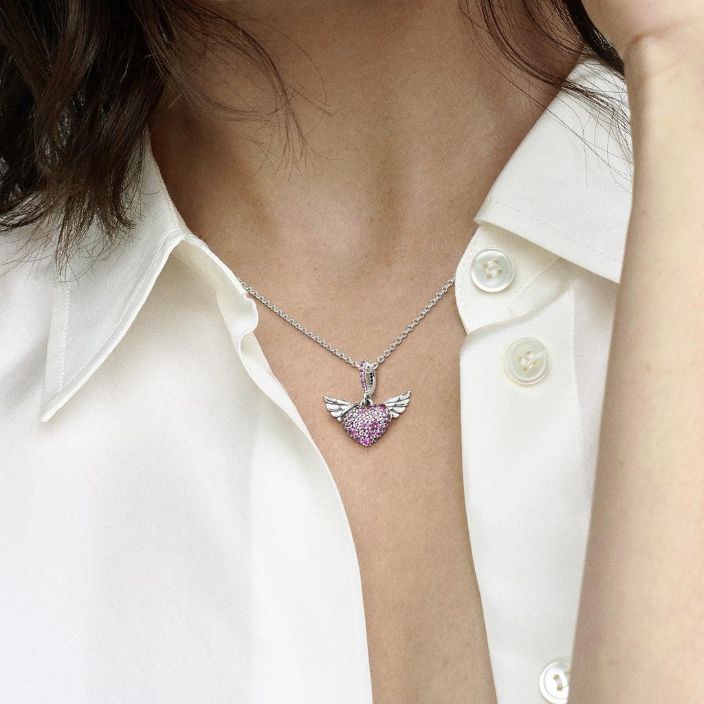 Pandora Pavé Heart & Angel Wings Necklace
