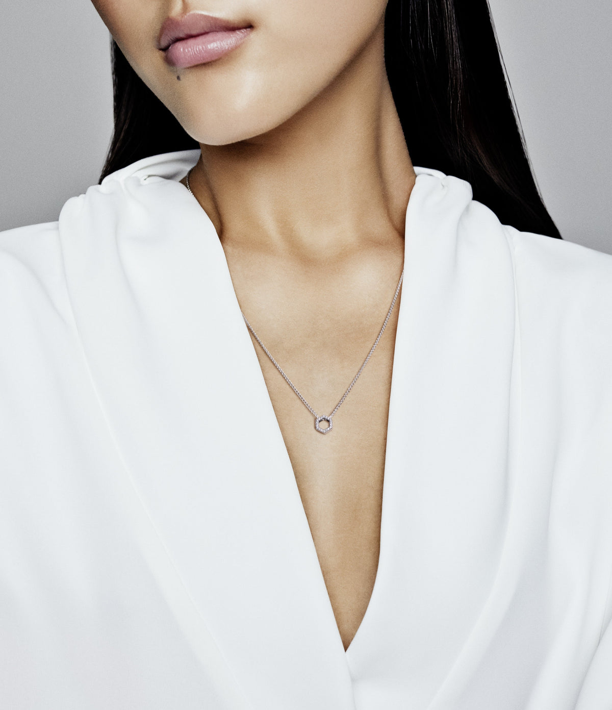 Pandora Necklace Featuring Sparkling Honeycomb Hexagon