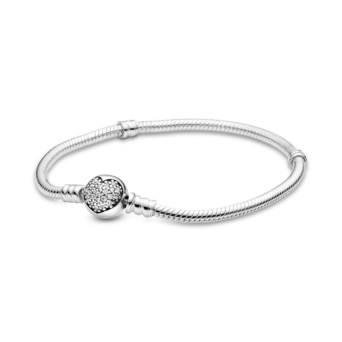 Pandora Moments Sparkling Heart Clasp Snake Chain Bracelet