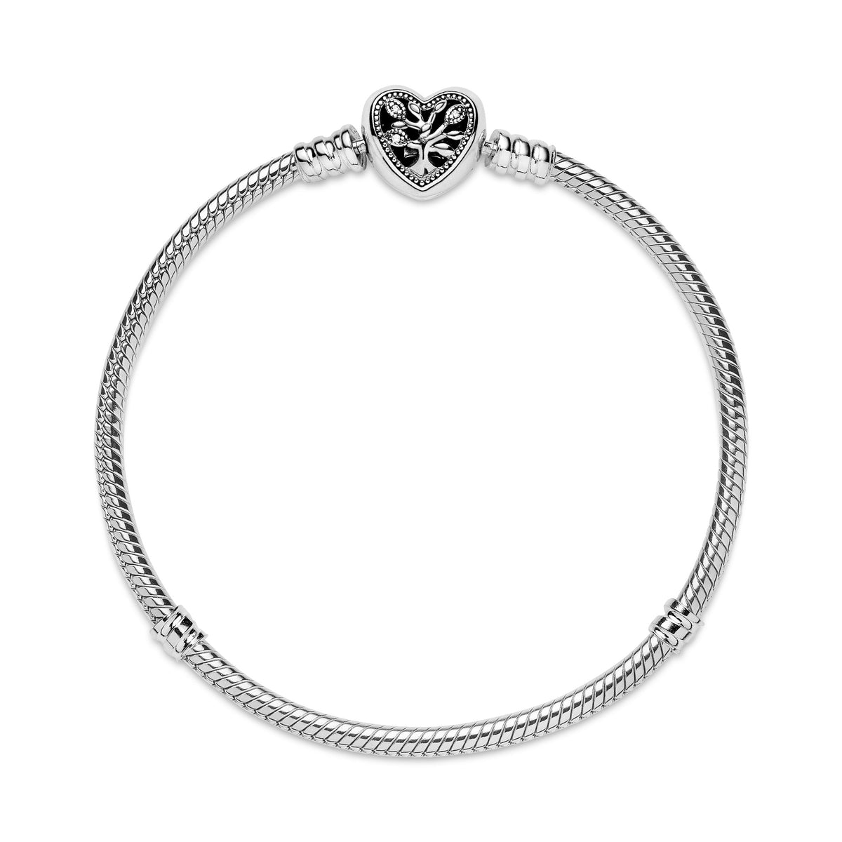 Pandora Bracelet Featuring Moments Family Tree Heart Clasp Snake Chain