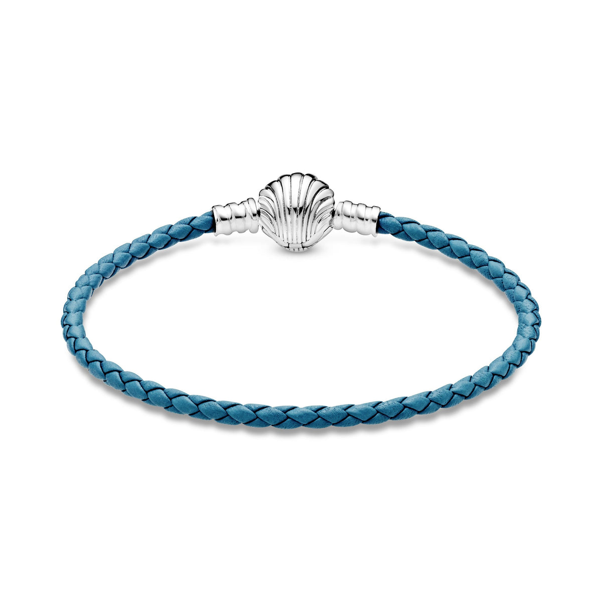 Pandora Bracelet Featuring Moments Seashell Clasp Turquoise Braided Leather