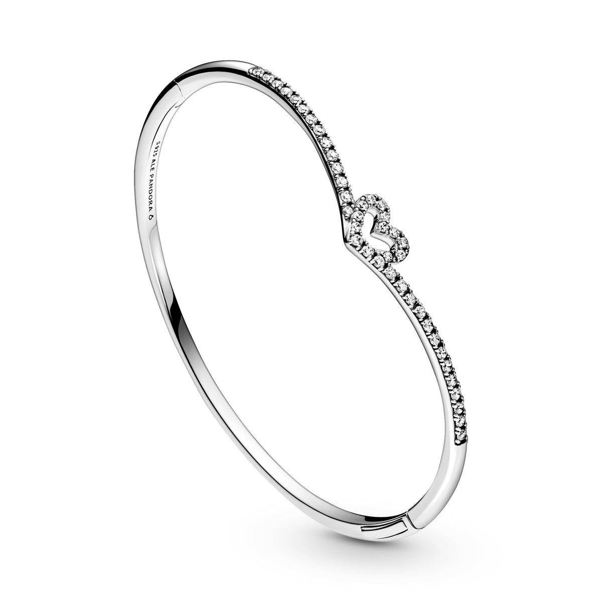 Pandora Bracelet Featuring Sparkling Wishbone Heart Bangle