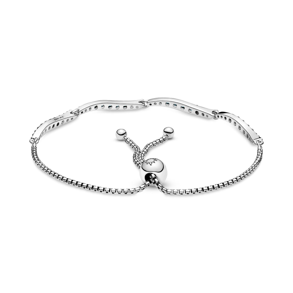 Pandora Bracelet Featuring Blue Wavy Slider