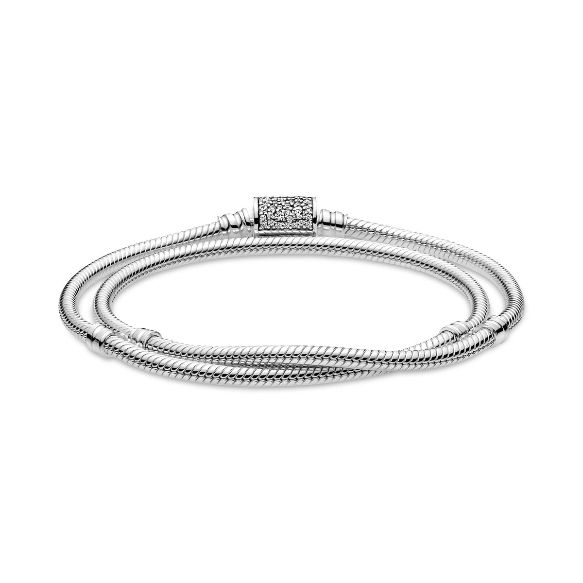 Pandora Bracelet Featuring Moments Double Wrap Barrel Clasp Snake Chain