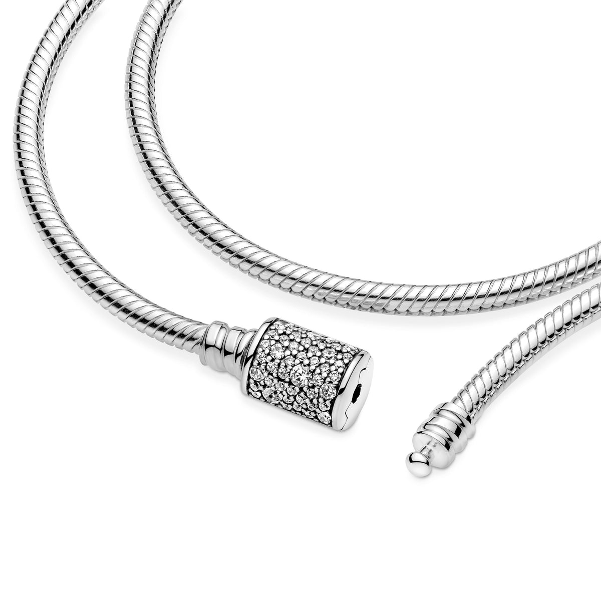 Pandora Bracelet Featuring Moments Double Wrap Barrel Clasp Snake Chain