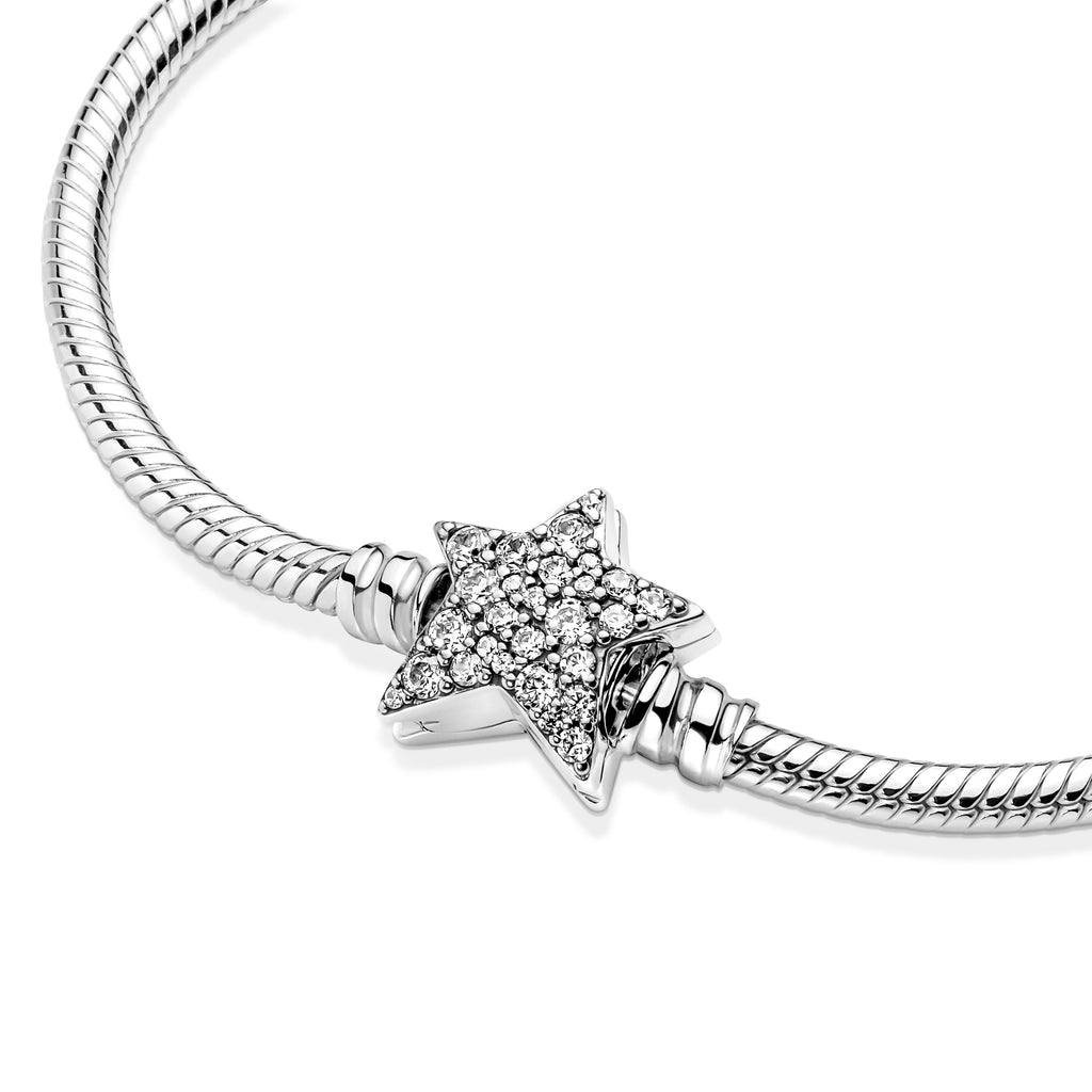 Pandora Bracelet Featuring Moments Asymmetric Star Clasp Snake Chain