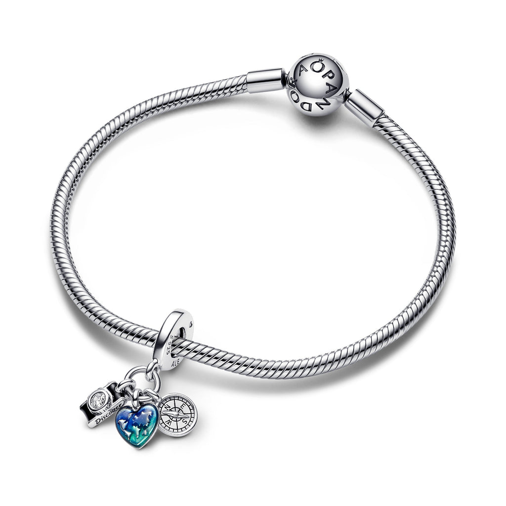 Pandora Charm Featuring Camera, Heart & Compass Triple Dangle