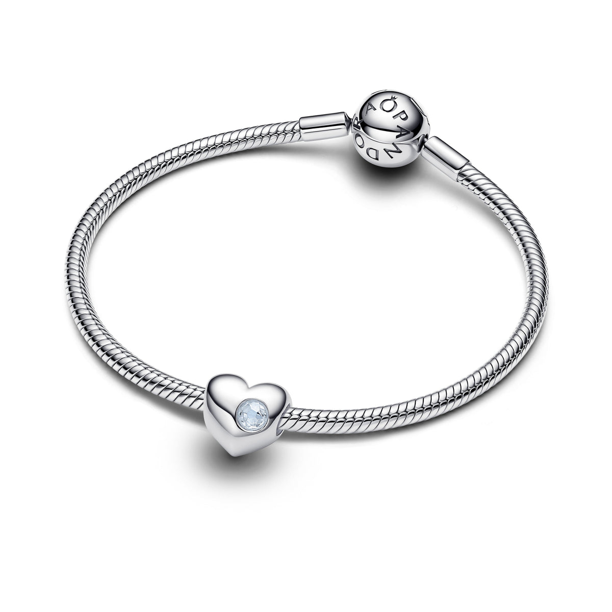 Pandora Charm Featuring Engravable Sea Aqua Blue Stone Heart