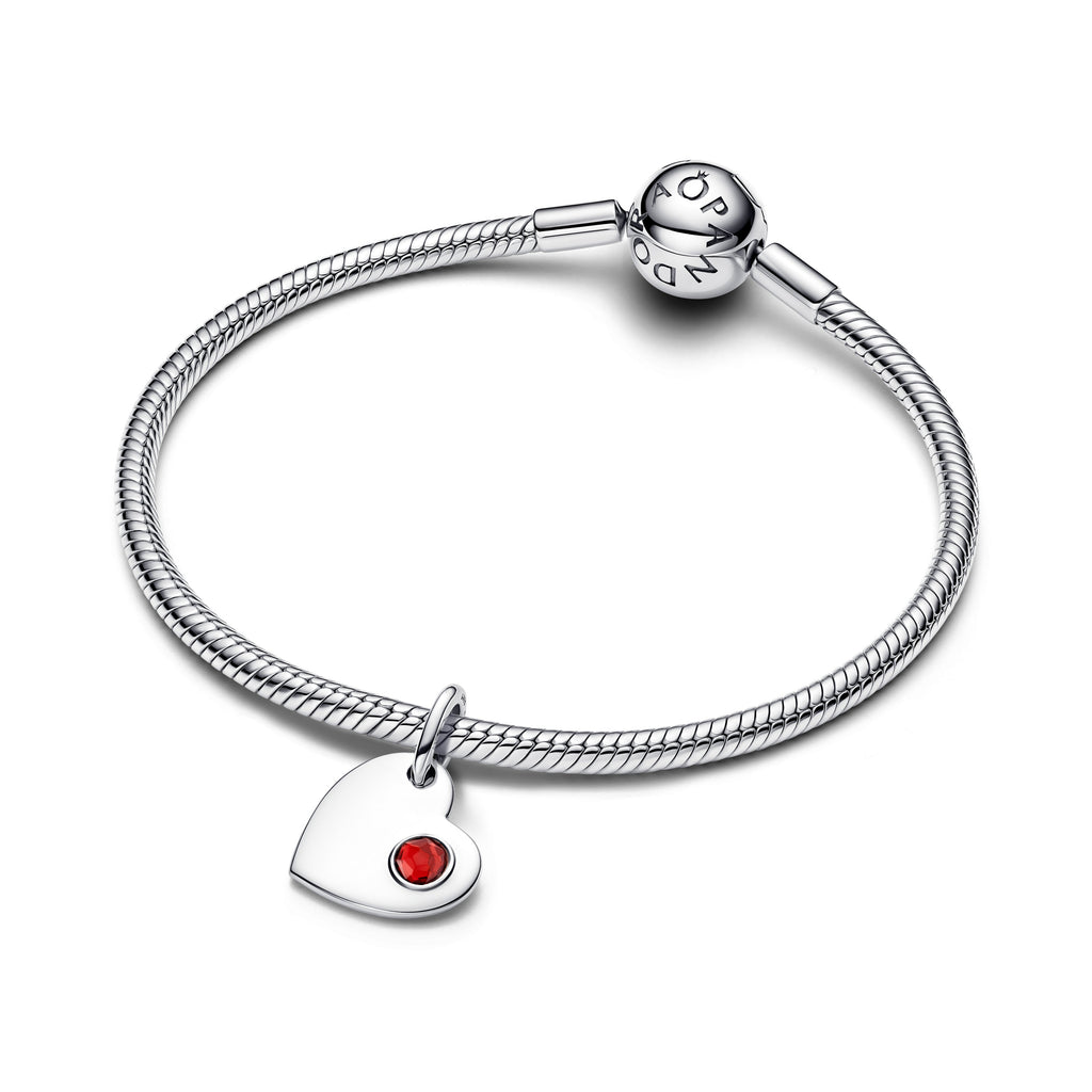 Pandora Charm Featuring Engravable Heart Red Stone Dangle