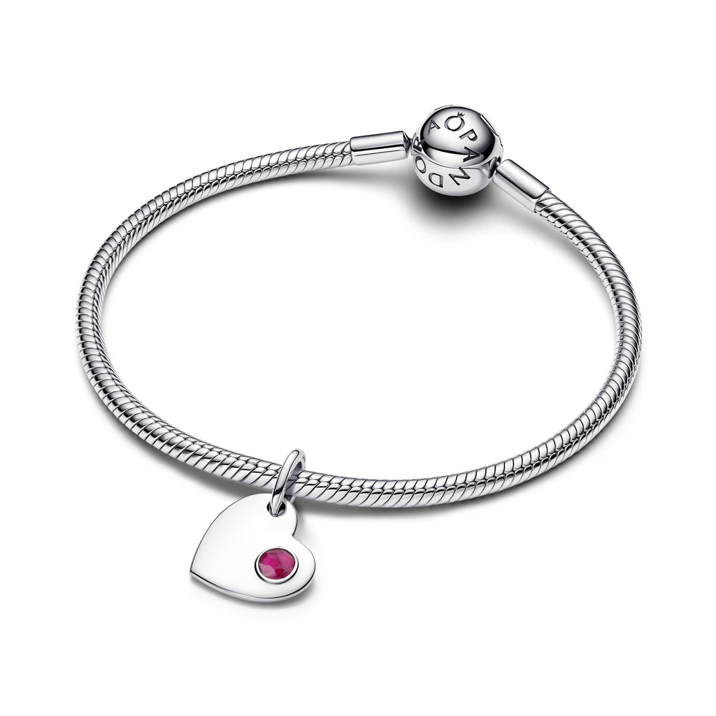 Pandora Charm Featuring July Engravable Heart True Red Stone Dangle