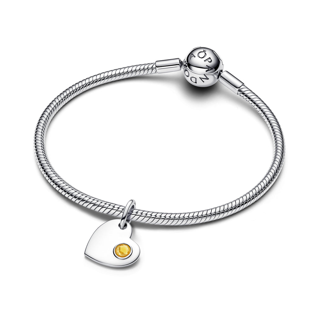 Pandora Charm Featuring Engravable Heart Honey Stone Dangle