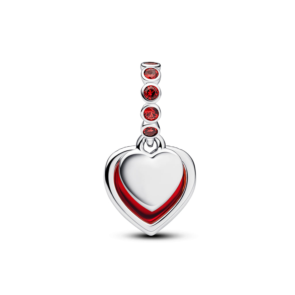 Pandora Charm Featuring Red Murano Glass Heart Double Dangle