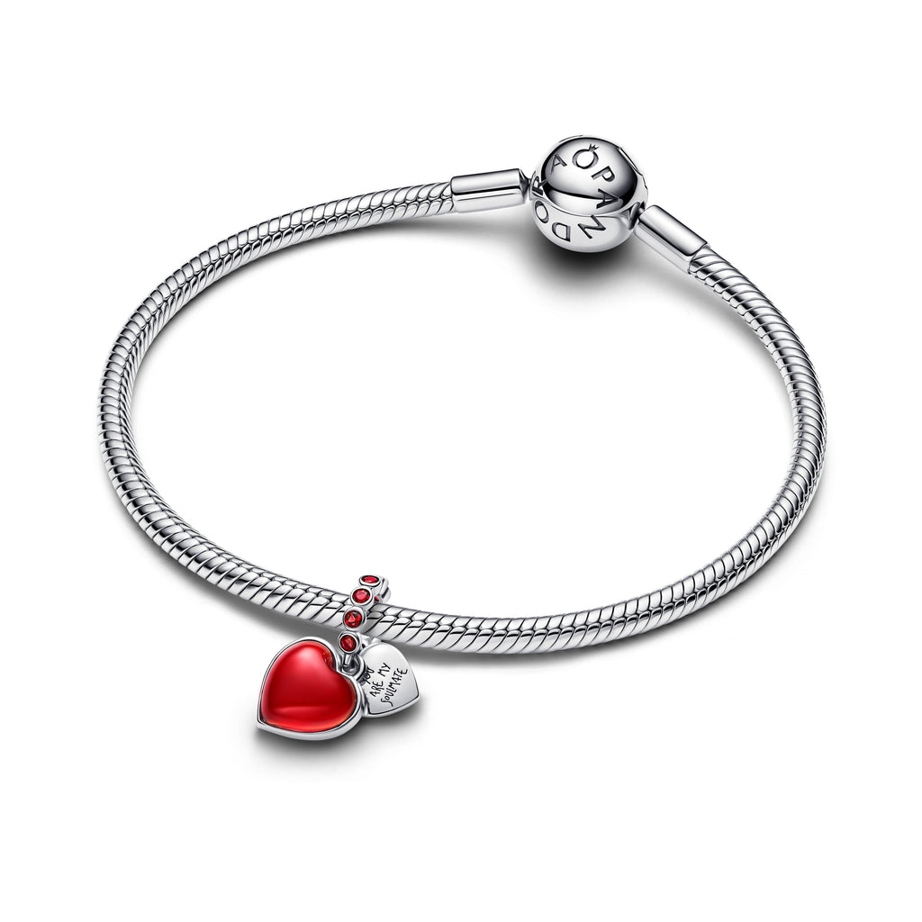 Pandora Charm Featuring Red Murano Glass Heart Double Dangle