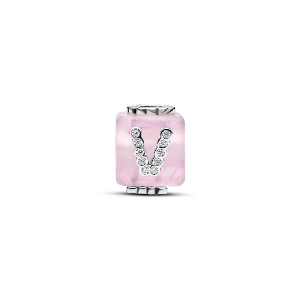 Pandora Charm Featuring Pink Murano Glass Love Cube