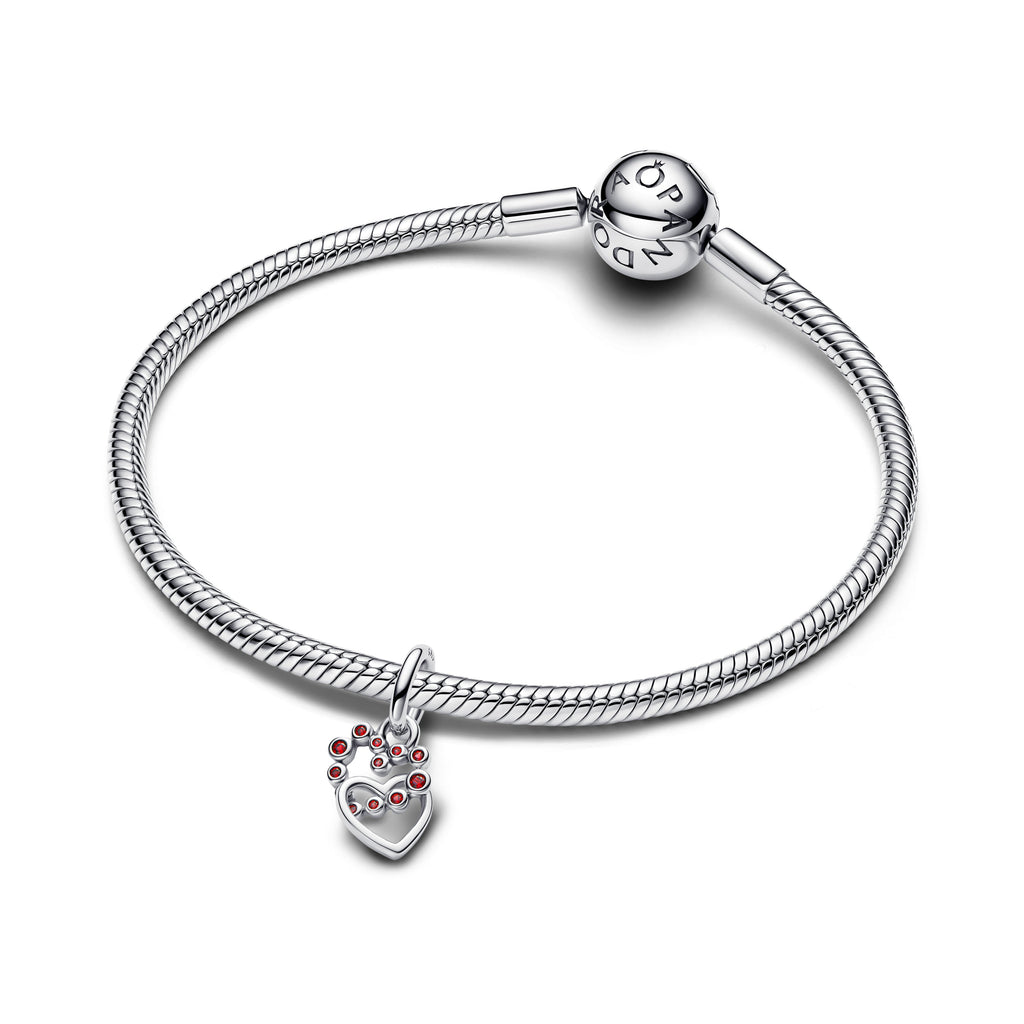 Pandora Charm Featuring Connected Hearts & Red Stones Dangle