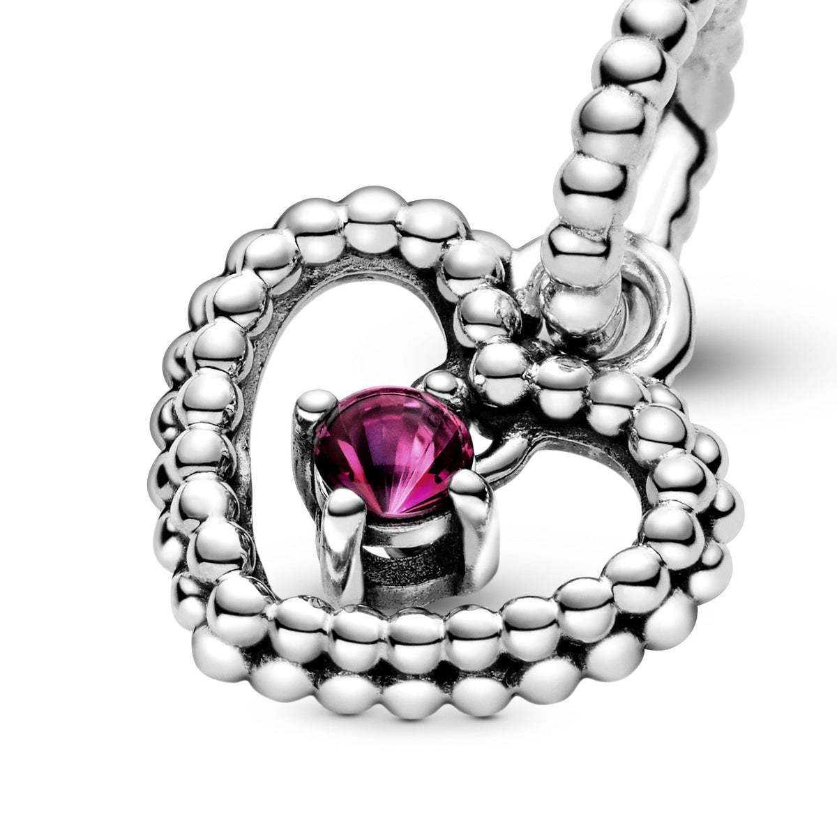 Pandora Charm Featuring Blazing Red Beaded Heart Dangle