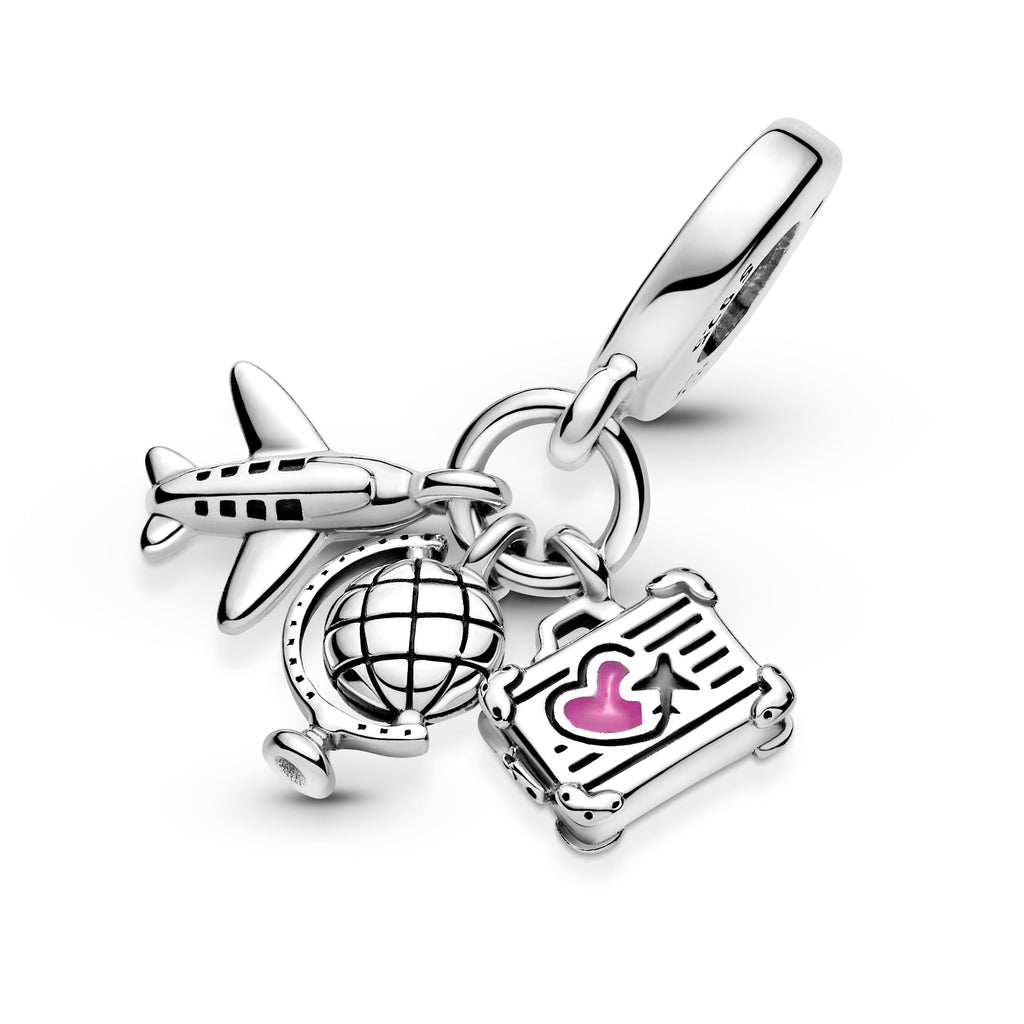 Pandora Charm Featuring Airplane, Globe & Suitcase Dangle
