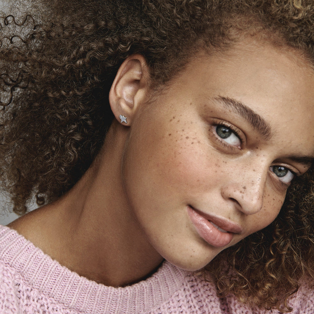 Pandora Earrings Featuring Sparkling Asymmetric Stars Stud