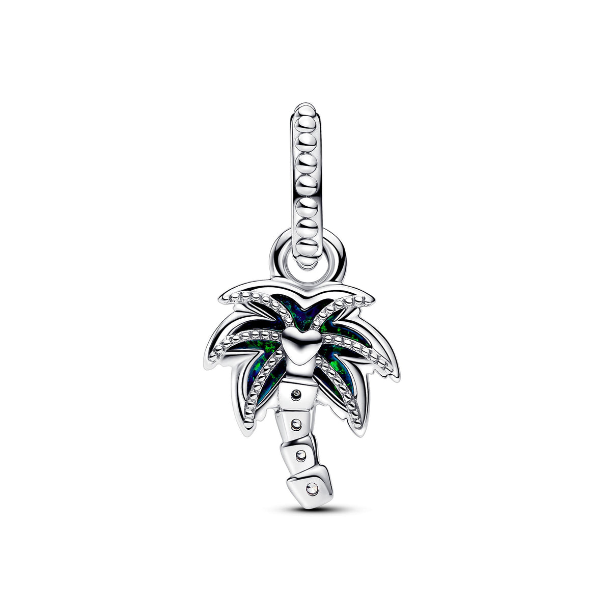 Pandora Charm Featuring Opalescent Green Palm Tree Dangle