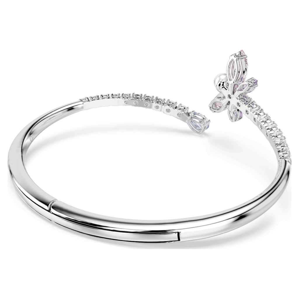 Ariana Grande x Swarovski bangle featuring a dragonfly motif with multicolored mixed-cut accents and rhodium plating