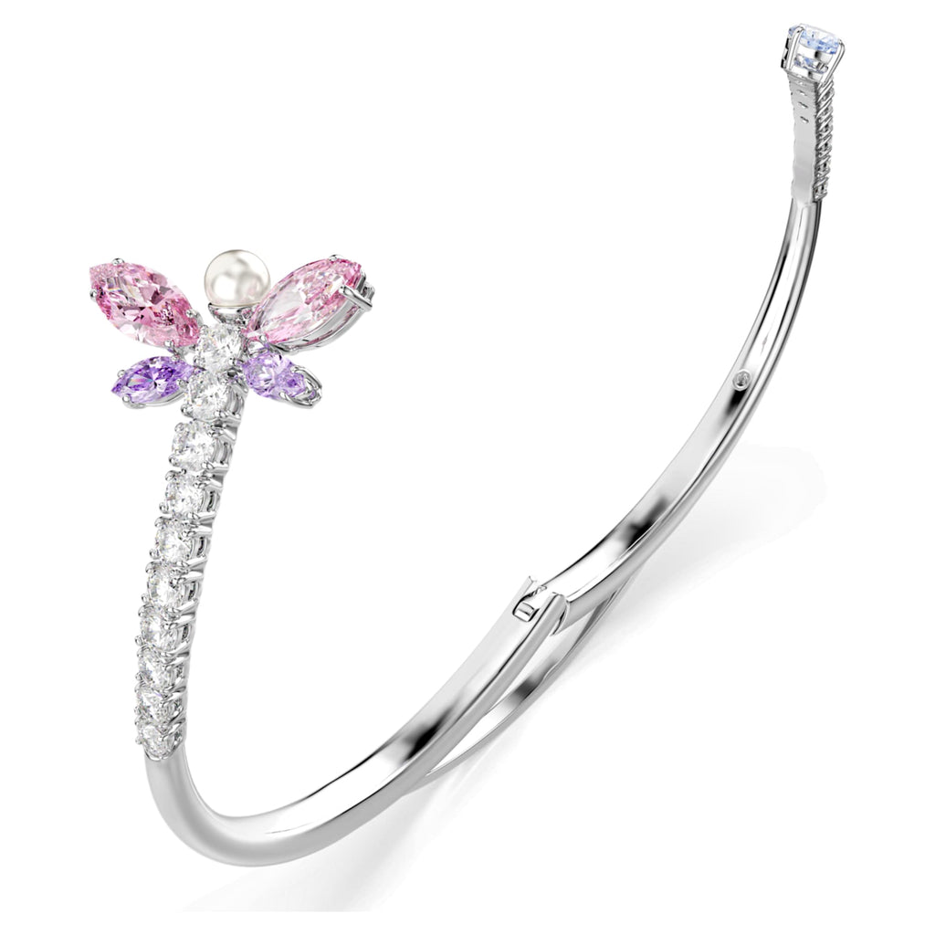 Ariana Grande x Swarovski bangle featuring a dragonfly motif with multicolored mixed-cut accents and rhodium plating