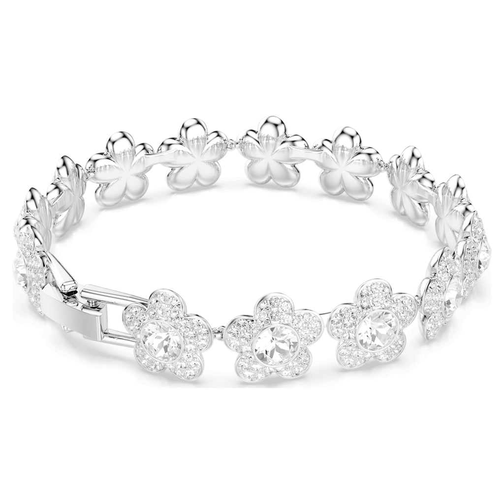 Ariana Grande x Swarovski bracelet featuring a flower motif with white round-cut accents and rhodium plating
