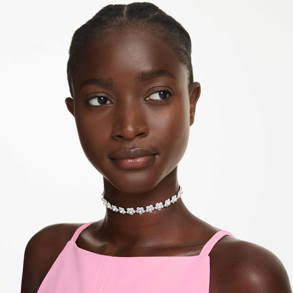 Ariana Grande x Swarovski choker Crystal pearl, Round cut, White, Rhodium plated