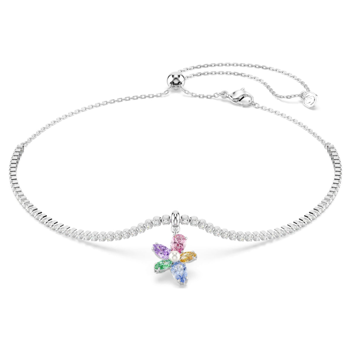 Ariana Grande x Swarovski choker featuring a flower motif with multicolored mixed-cut accents and rhodium plating