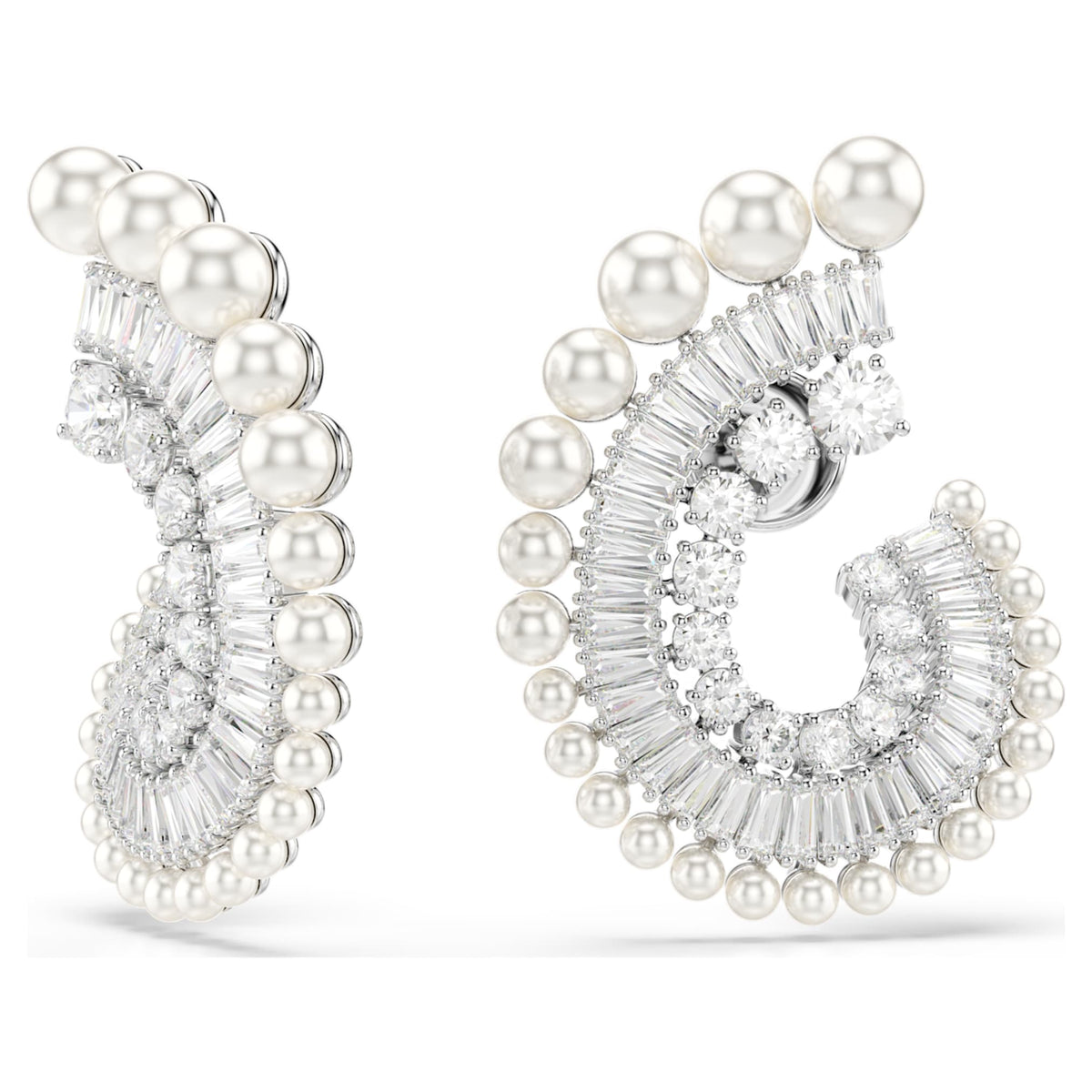 Ariana Grande x Swarovski drop earrings Crystal Pearl, Mixed cuts, White, Rhodium plated