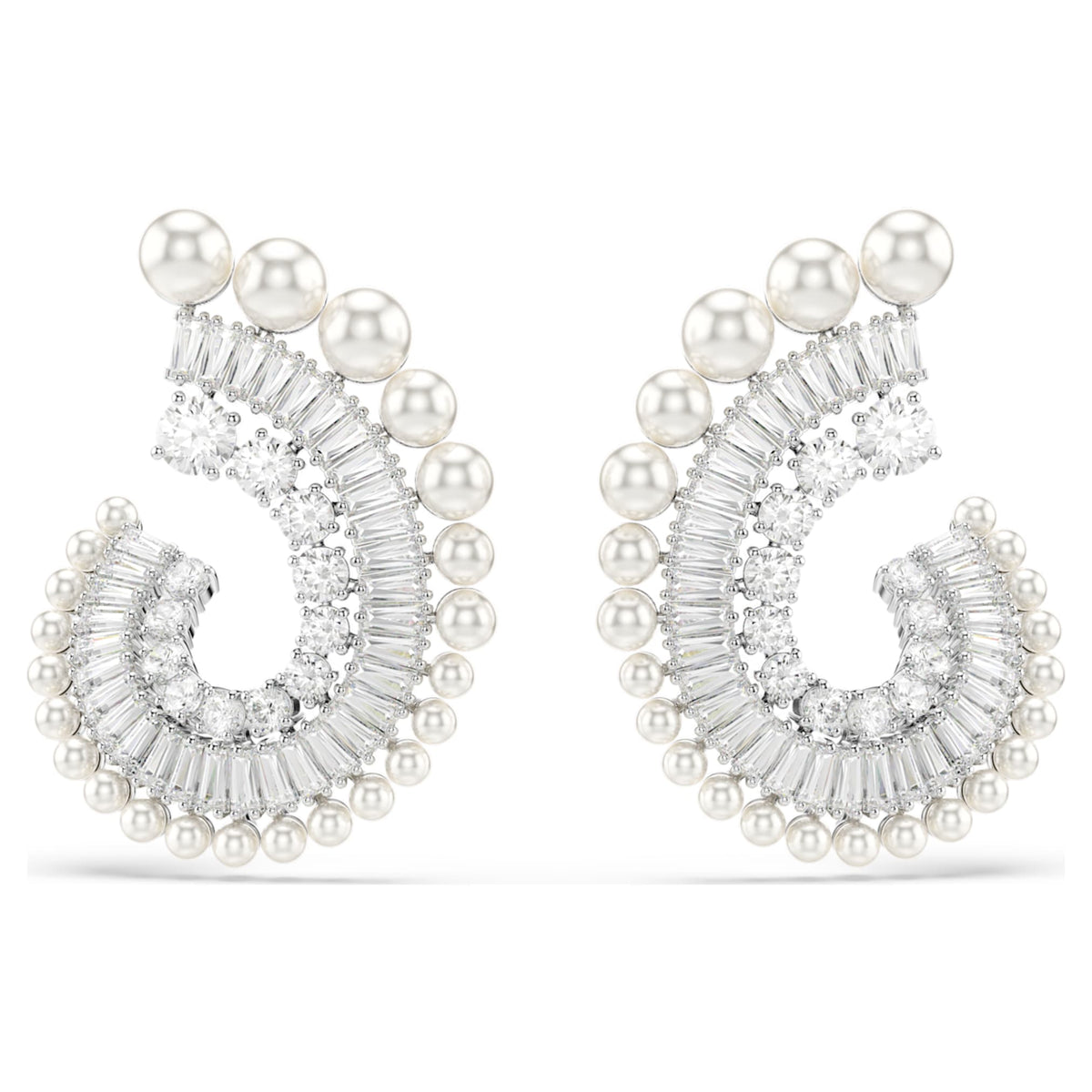 Ariana Grande x Swarovski drop earrings Crystal Pearl, Mixed cuts, White, Rhodium plated