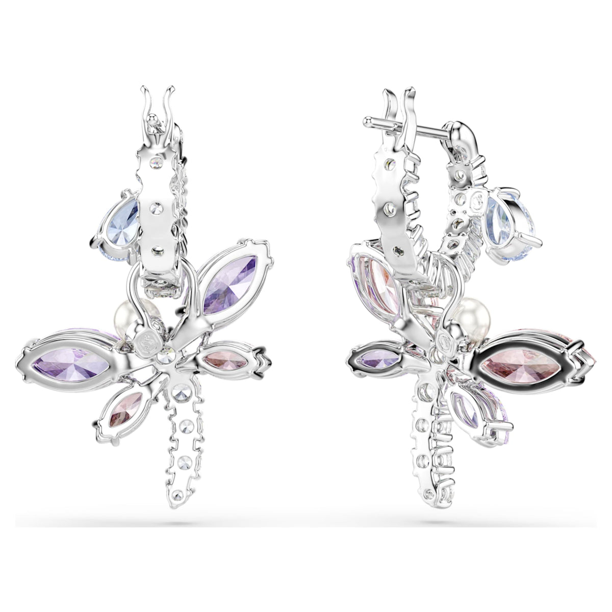 Ariana Grande x Swarovski drop earrings featuring a dragonfly motif with multicolored mixed-cut accents and rhodium plating