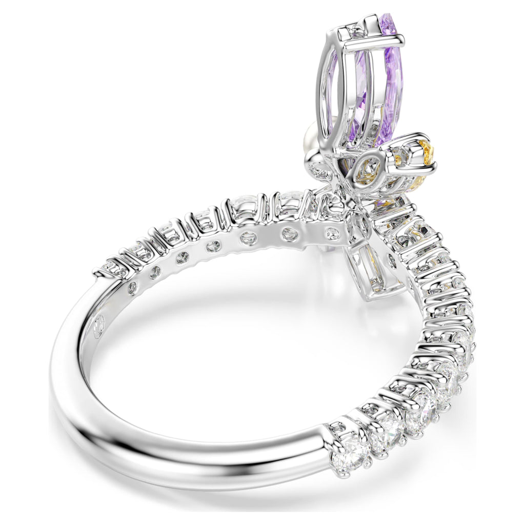 Ariana Grande x Swarovski motif ring featuring a dragonfly motif with multicolored mixed-cut accents and rhodium plating