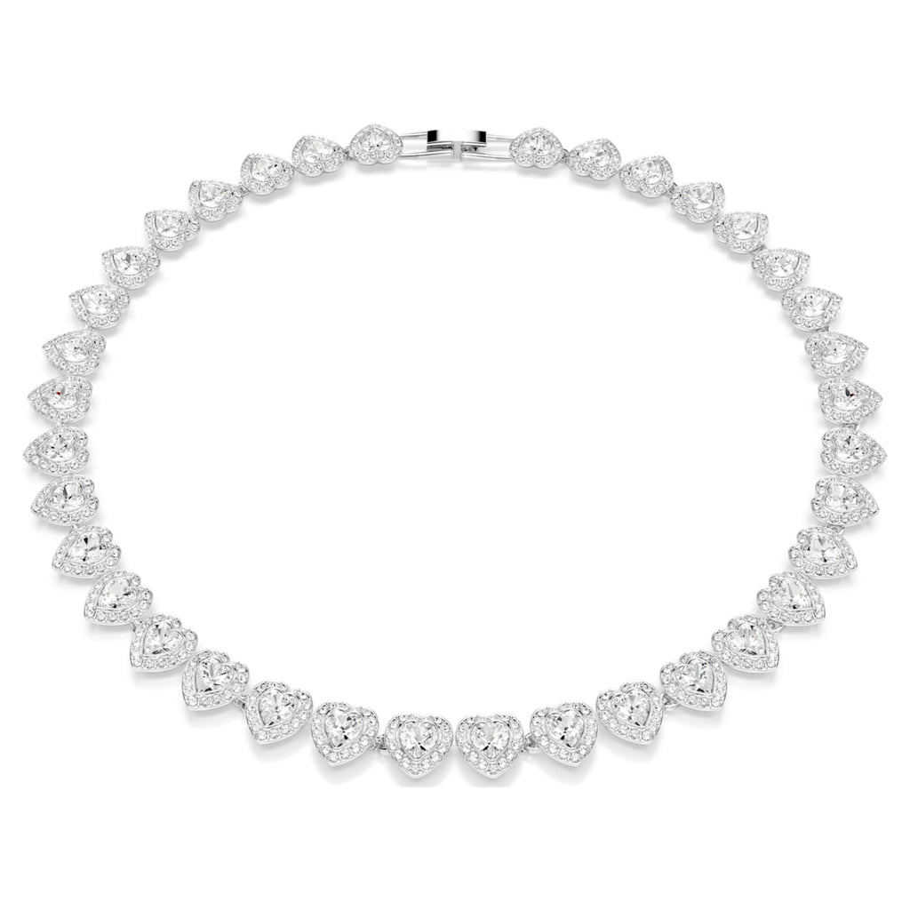 Ariana Grande x Swarovski necklace featuring a heart motif with white mixed-cut accents and rhodium plating