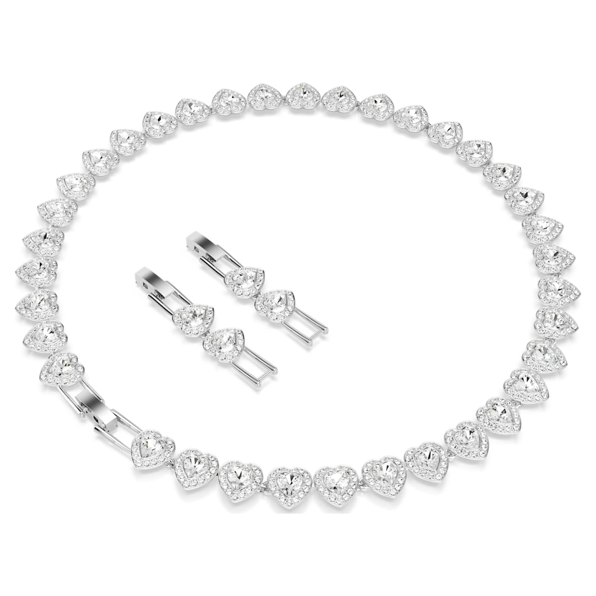 Ariana Grande x Swarovski necklace featuring a heart motif with white mixed-cut accents and rhodium plating