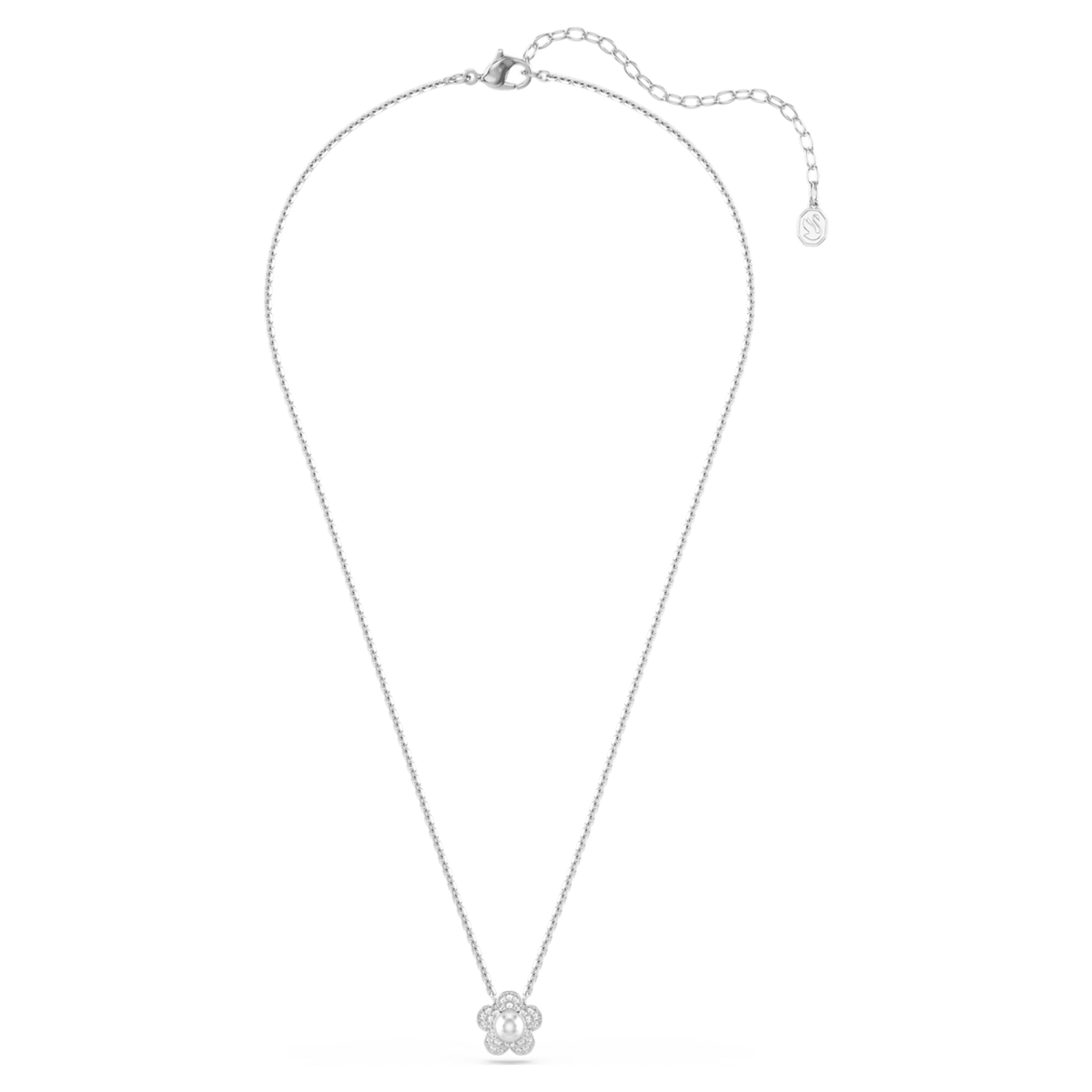 Ariana Grande x Swarovski pendant Crystal Pearl, Round cut, Flower, White, Rhodium plated