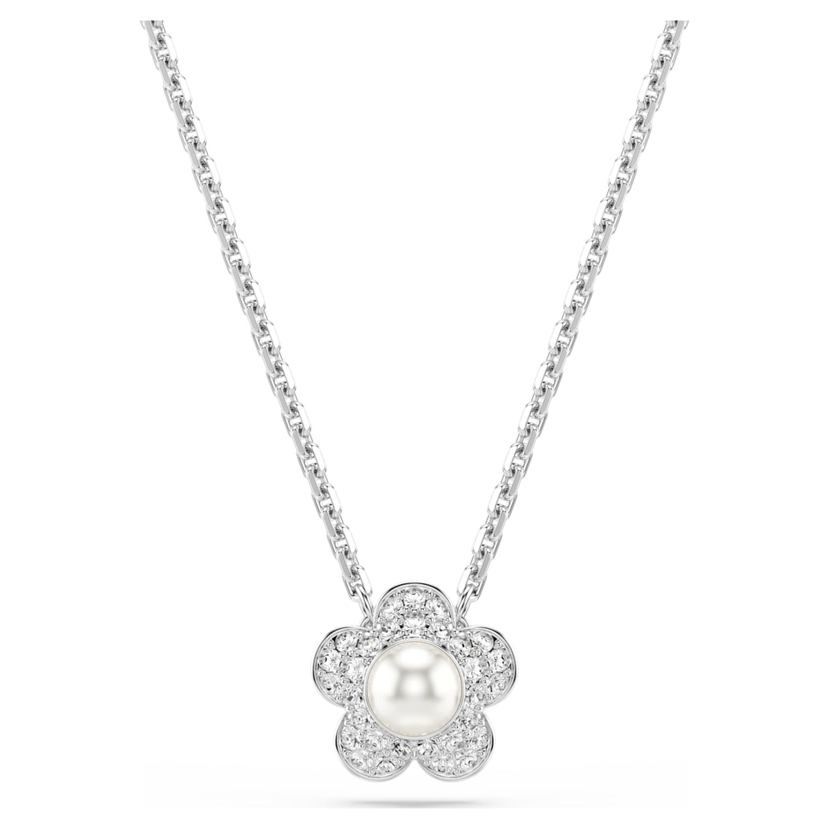 Ariana Grande x Swarovski pendant Crystal Pearl, Round cut, Flower, White, Rhodium plated