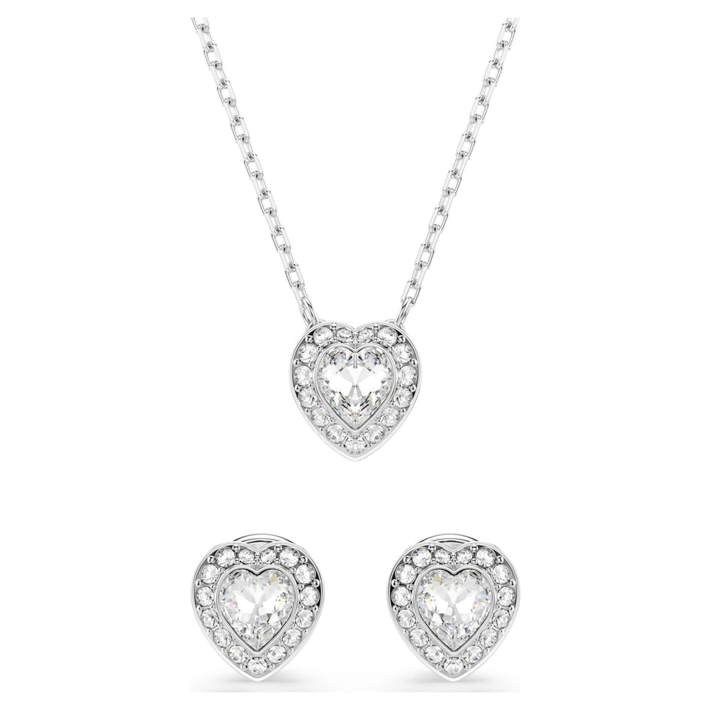 Ariana Grande x Swarovski set featuring a heart motif with white mixed-cut accents and rhodium plating