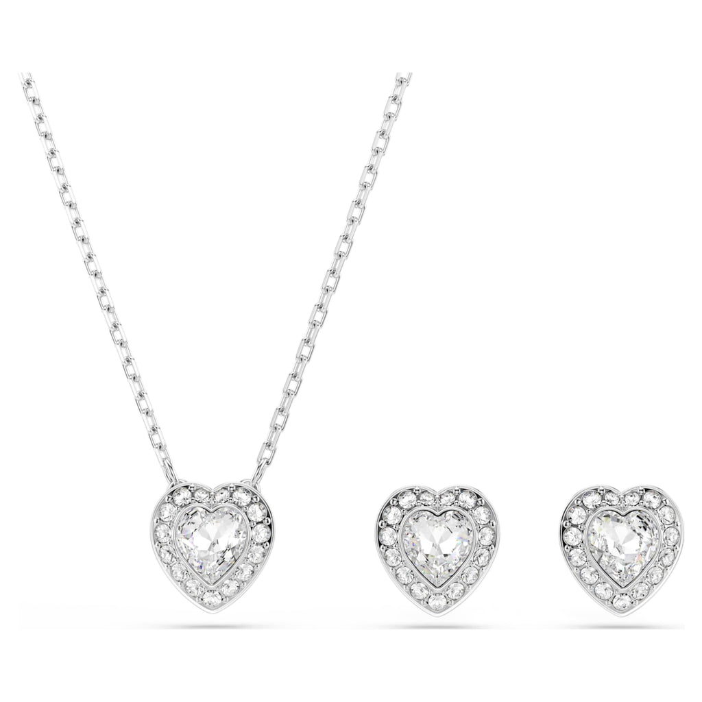 Ariana Grande x Swarovski set featuring a heart motif with white mixed-cut accents and rhodium plating