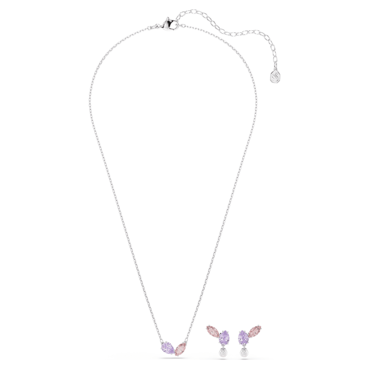 Ariana Grande x Swarovski set with multicolored mixed-cut accents and rhodium plating