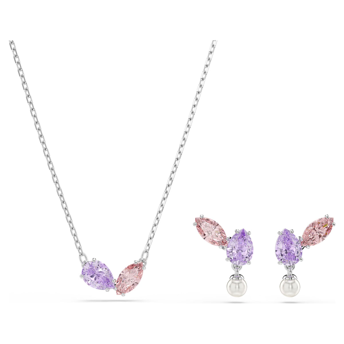 Ariana Grande x Swarovski set with multicolored mixed-cut accents and rhodium plating